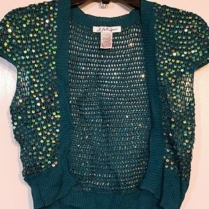 Turquoise sequined knit cardigan
